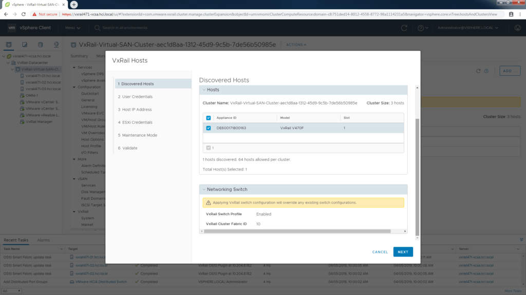 Choose the discovered VxRail host