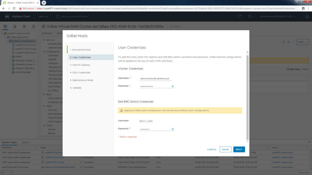 vCenter credentials