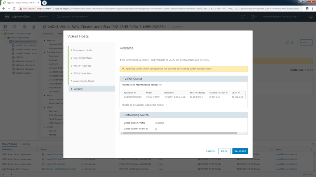 Validate the VxRail SmartFabric hosts
